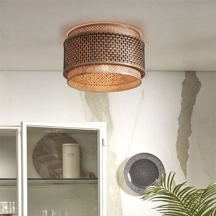 Bhutan Runde Deckenleuchte Bambus Schwarz und Natur 40 cm