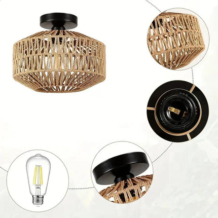 Handgewebte böhmische Rattan-Deckenleuchte