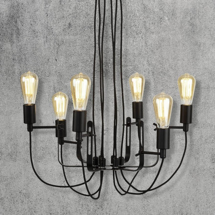 Lámpara de araña Seattle de 6 brazos con alambre textil negro