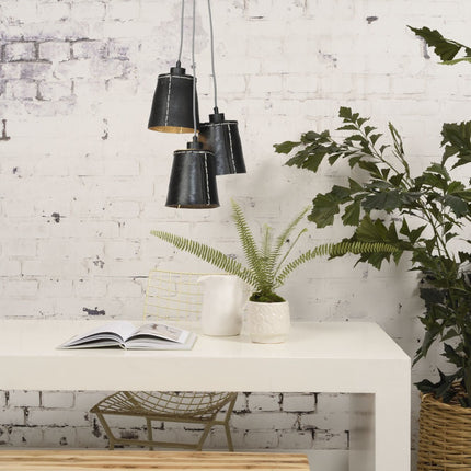 Suspension Amazon 3 Abat-jours Caoutchouc Recyclé Noir 40 cm