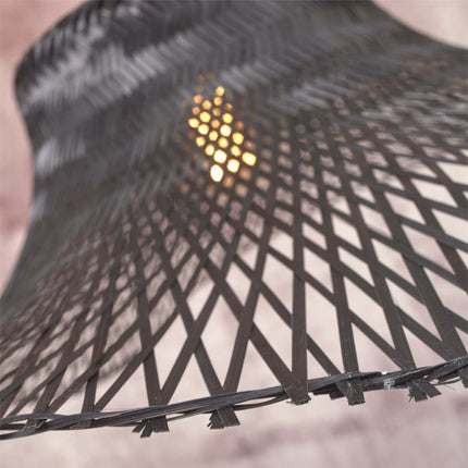 Ibiza gewellte Bambus-Deckenleuchte, Schwarz, 50 cm