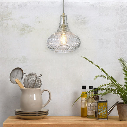 Lámpara colgante Venice Drop de cristal dorado transparente