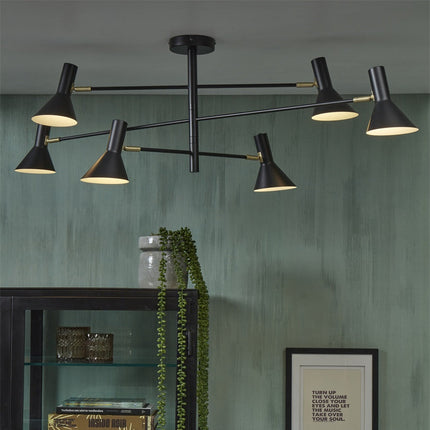 Lámpara de techo Izmir de 3 brazos, color negro y dorado