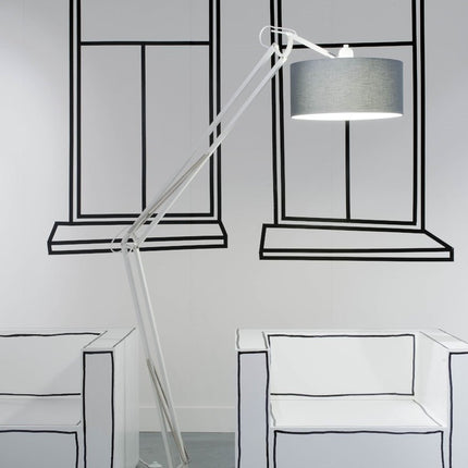 Lámpara de pie Milano de hierro niquelado y algodón negro, 235 cm