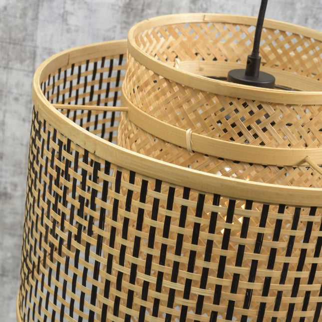 Bhutan Stehlampe aus natürlichem und schwarzem Bambus, 176 cm