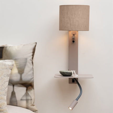 Applique Murale Florence avec Lampe de Lecture Sable et Lin Foncé