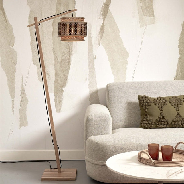 Bhutan Stehlampe aus natürlichem und schwarzem Bambus 150 cm