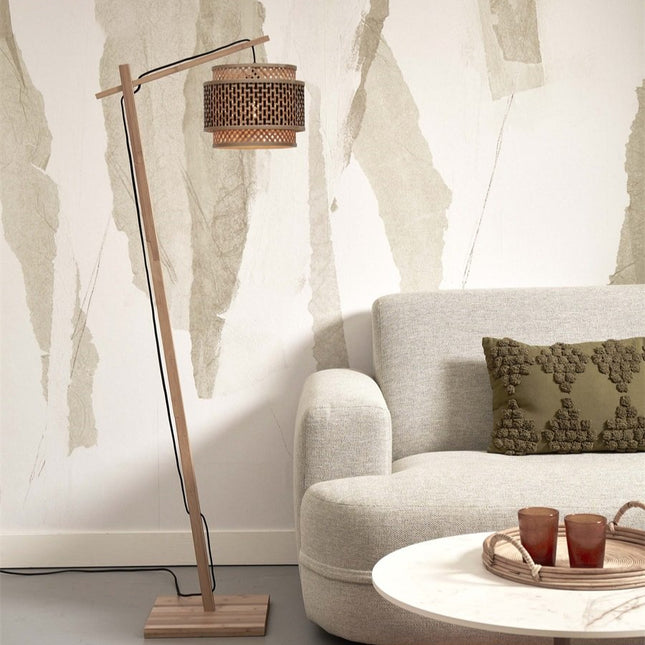 Bhutan Stehlampe aus natürlichem und schwarzem Bambus 150 cm