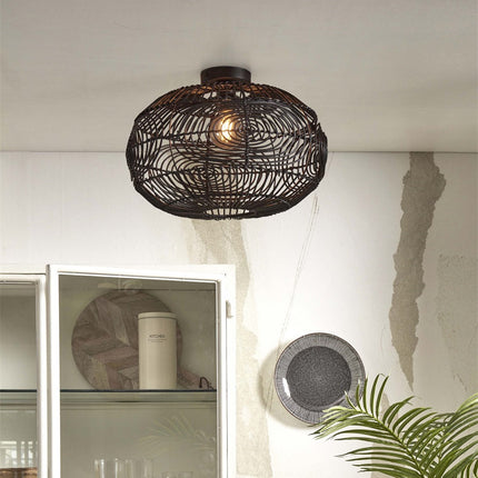 Madeira Rattan-Deckenleuchte Schwarz 48 cm