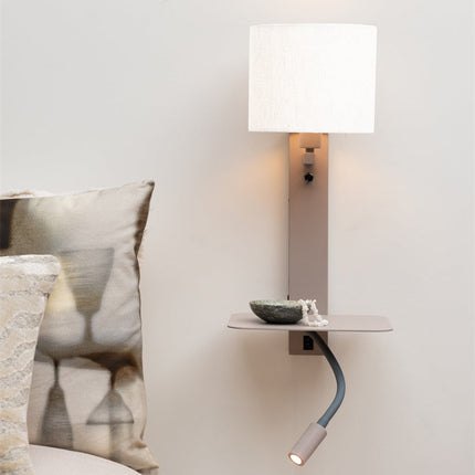 Aplique de pared Florence con lámpara de lectura color arena y blanco