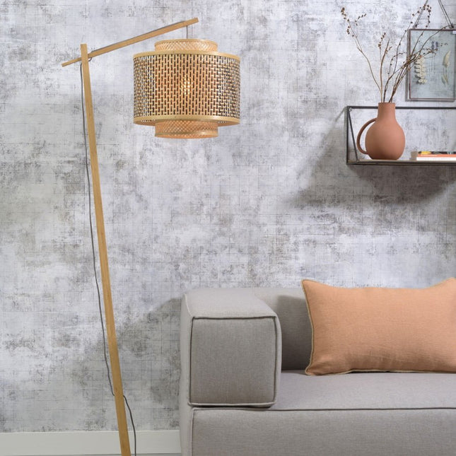 Bhutan Stehlampe aus natürlichem und schwarzem Bambus, 176 cm