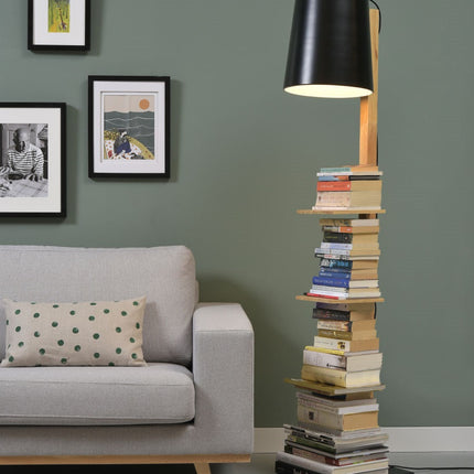 Cambridge Stehlampe aus Holz und schwarzem Eisen, 168 cm