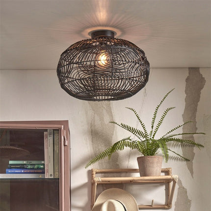 Madeira Rattan-Deckenleuchte Schwarz 48 cm