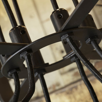 Lámpara de araña Seattle de 6 brazos con alambre textil negro