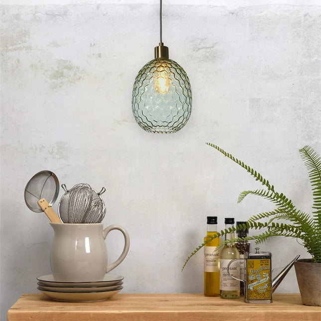 Ovale Hängelampe „Venice“ aus grünem und goldenem Glas