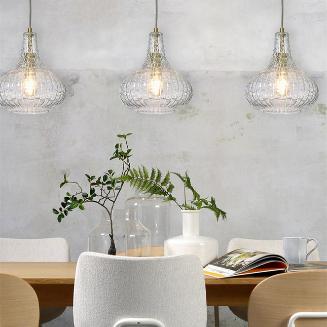 Hängeleuchte „Venice Drop“ aus klarem Goldglas