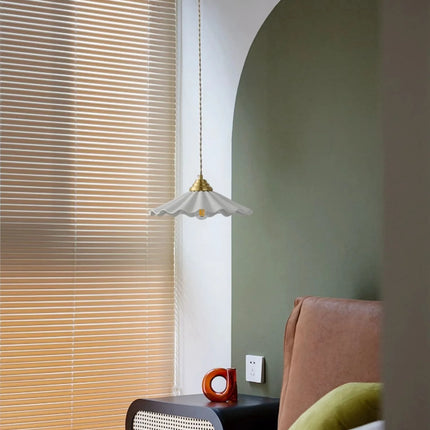 Gewellte Vintage Hängelampe aus Keramik