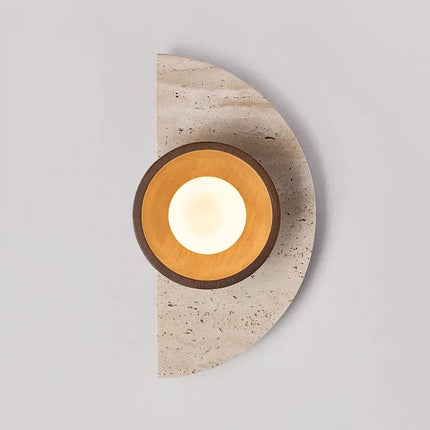 Aplique de pared de medio círculo de piedra y madera