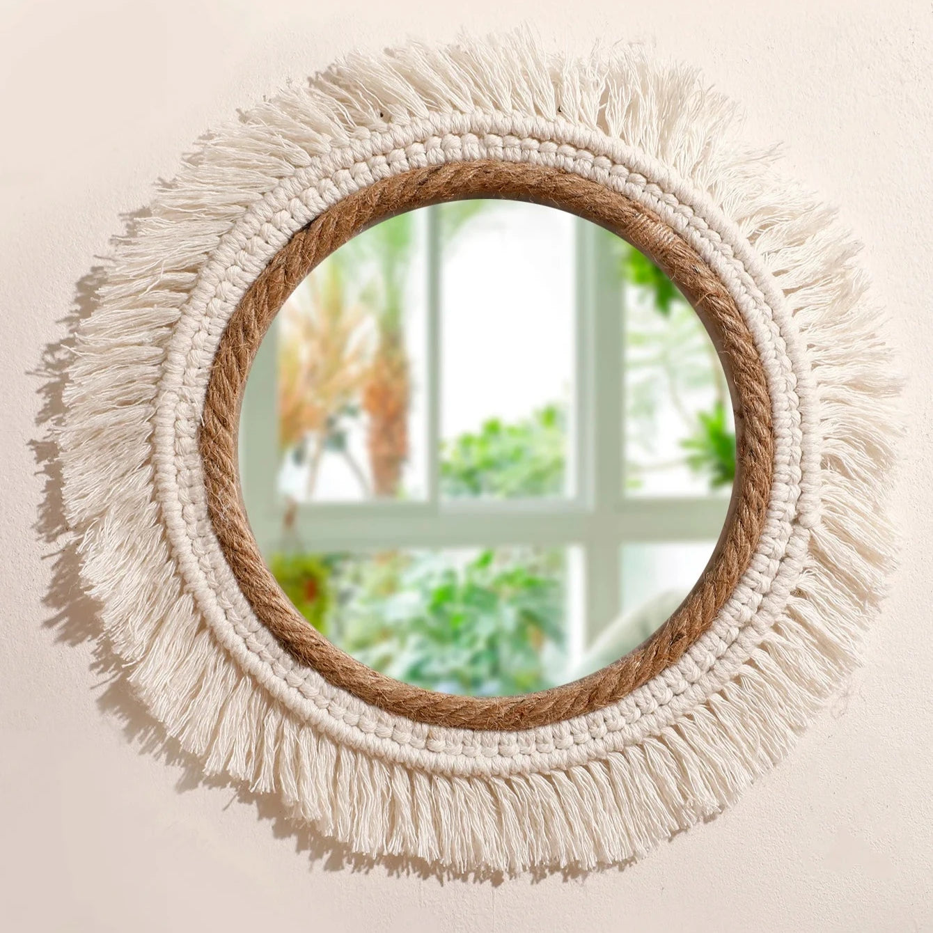 Decorative Woven Macrame Wall Mirror with Tassel