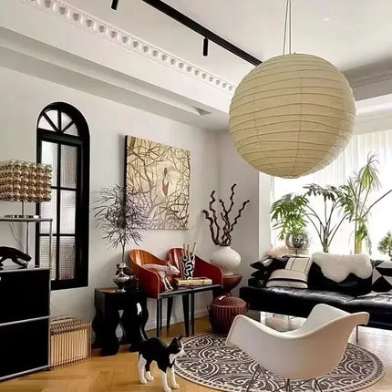 Lámpara colgante esférica de papel de arroz japonés