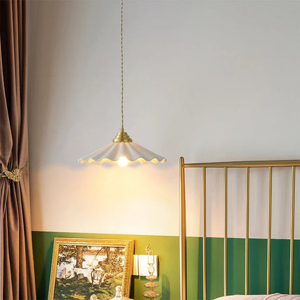 Gewellte Vintage Hängelampe aus Keramik