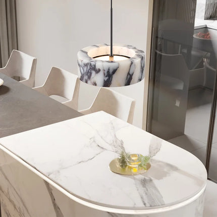 Lámpara colgante LED circular de mármol natural