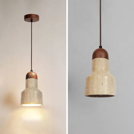 Minimalistische Pendelleuchte aus Travertinstein