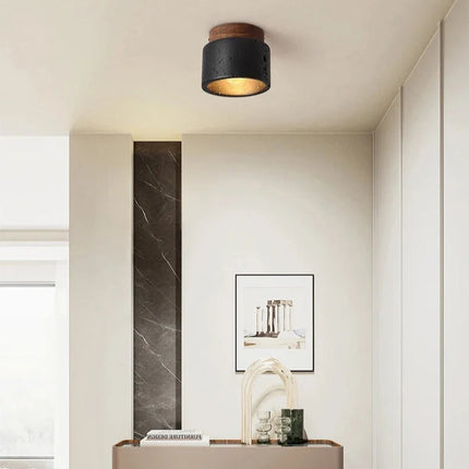 Moderne LED-Deckenleuchte aus schwarzem Travertin