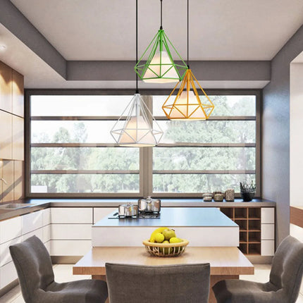 Lámpara colgante industrial con jaula LED de colores