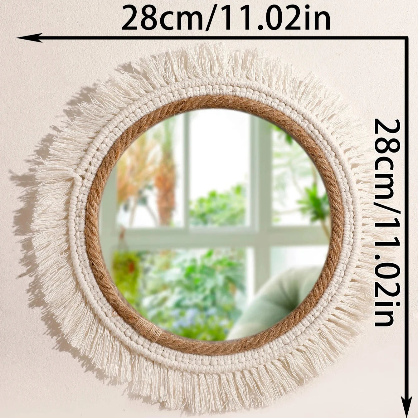 Decorative Woven Macrame Wall Mirror with Tassel