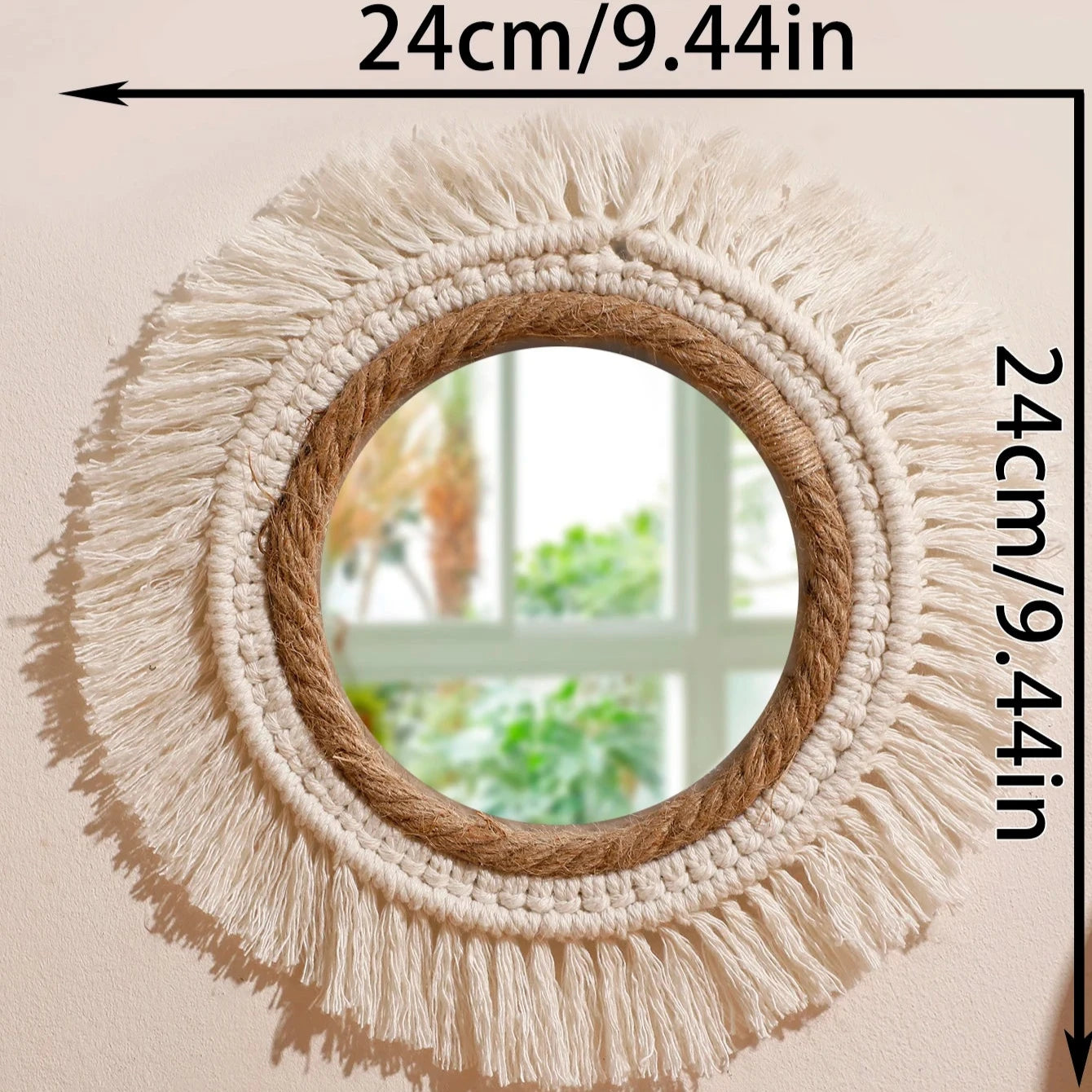Decorative Woven Macrame Wall Mirror with Tassel