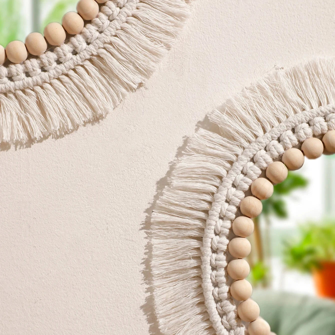 Decorative Woven Macrame Wall Mirror with Tassel