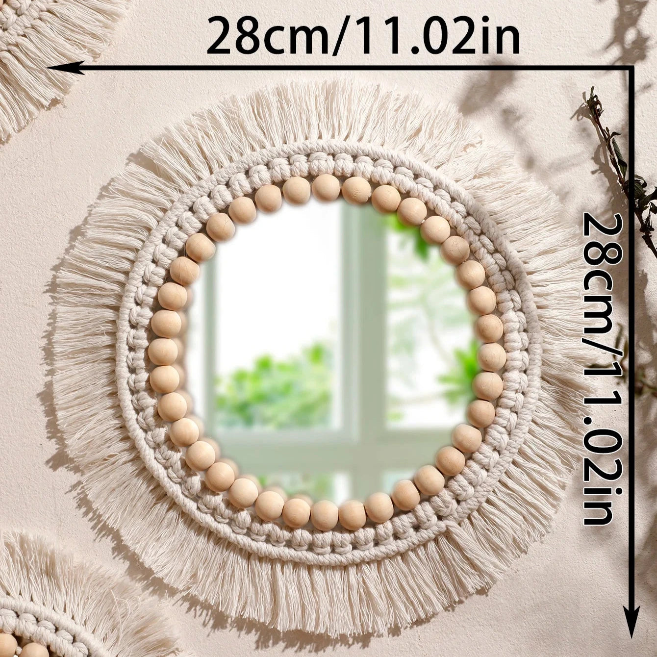 Decorative Woven Macrame Wall Mirror with Tassel