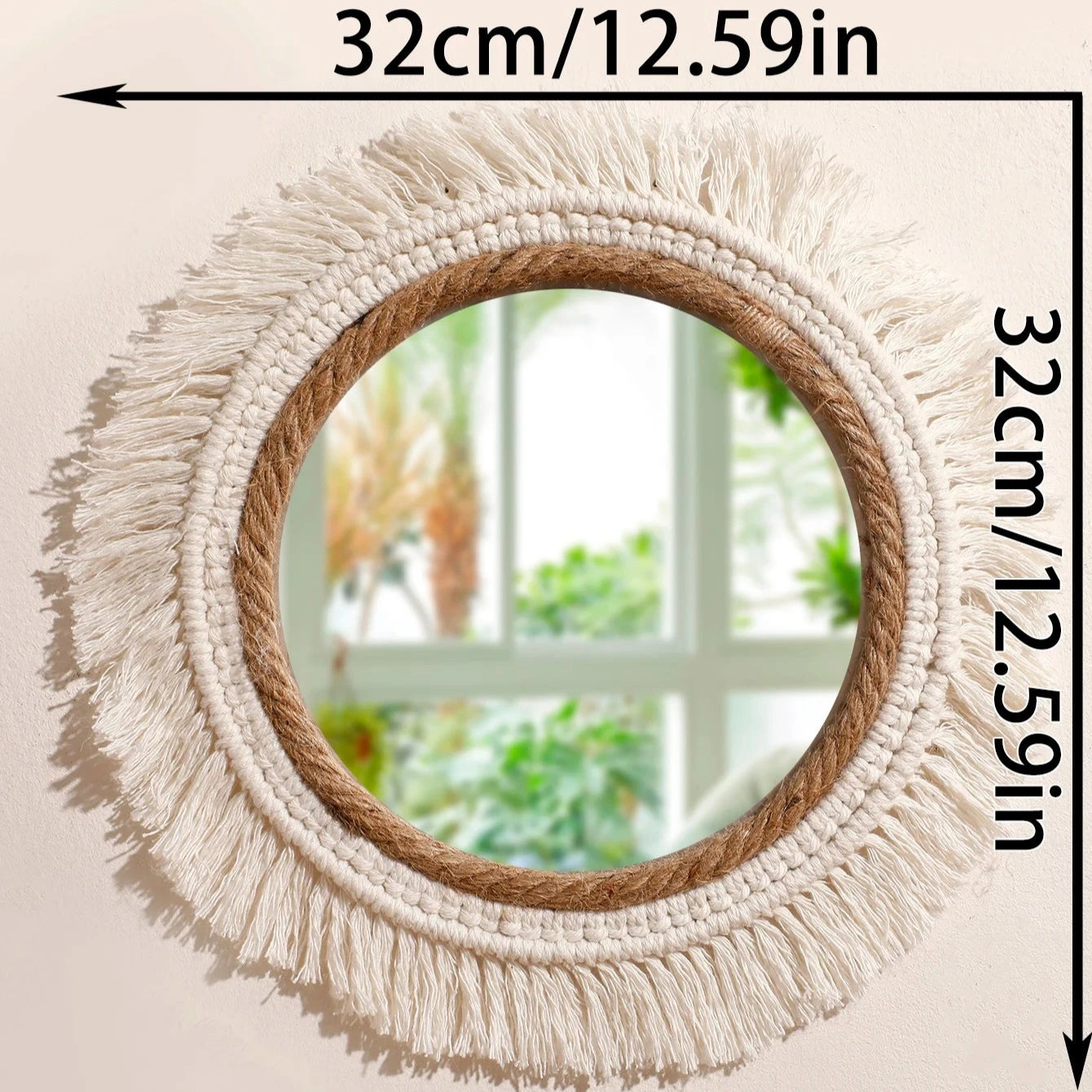Decorative Woven Macrame Wall Mirror with Tassel