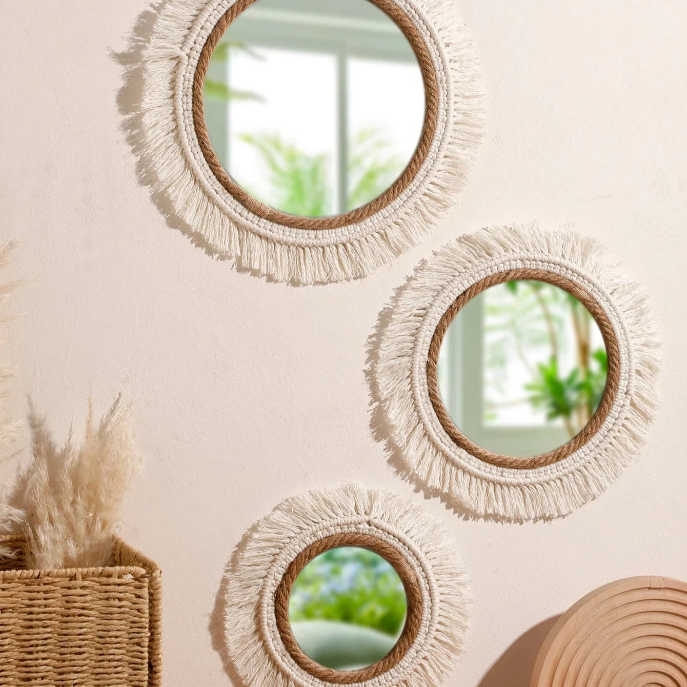 Decorative Woven Macrame Wall Mirror with Tassel