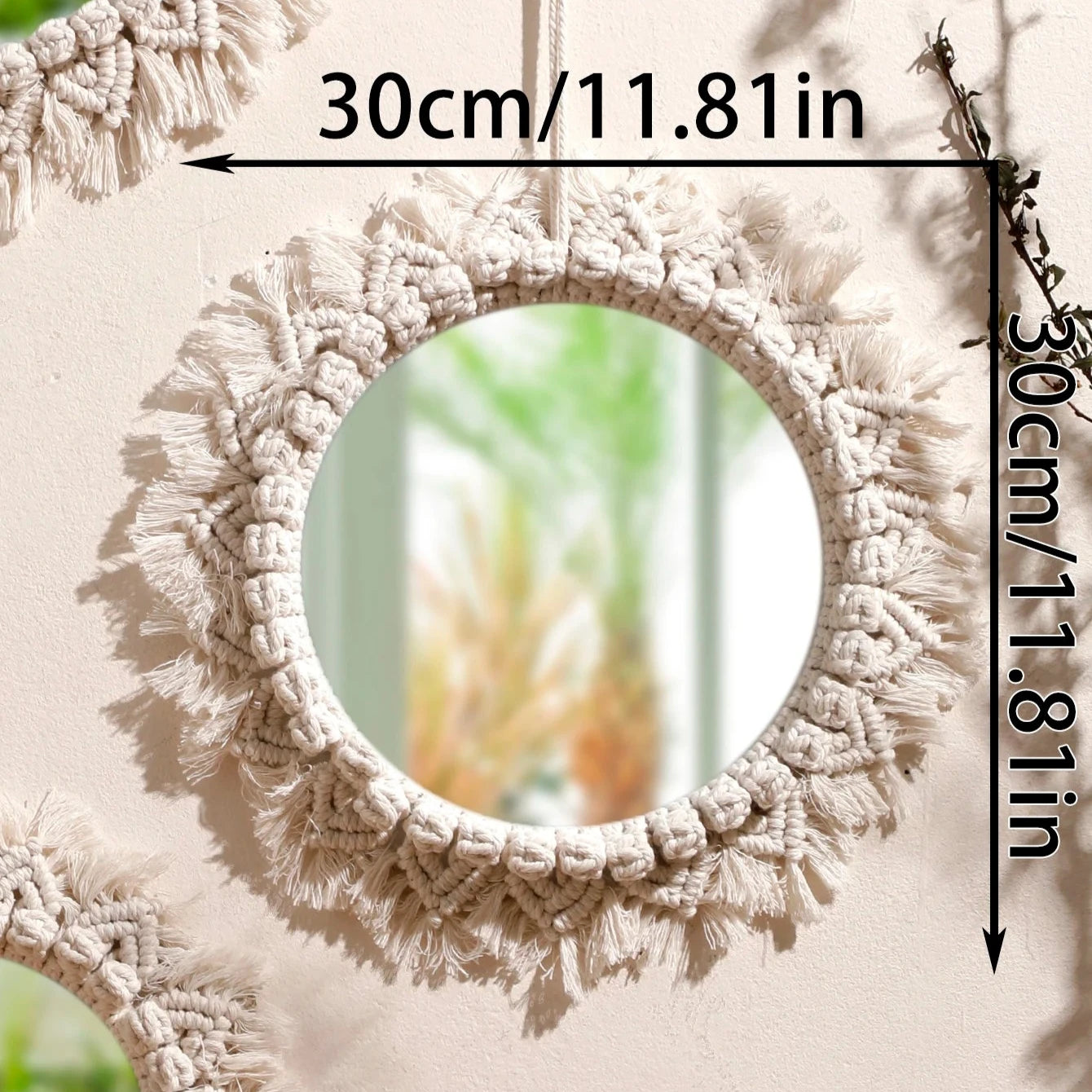 Decorative Woven Macrame Wall Mirror with Tassel