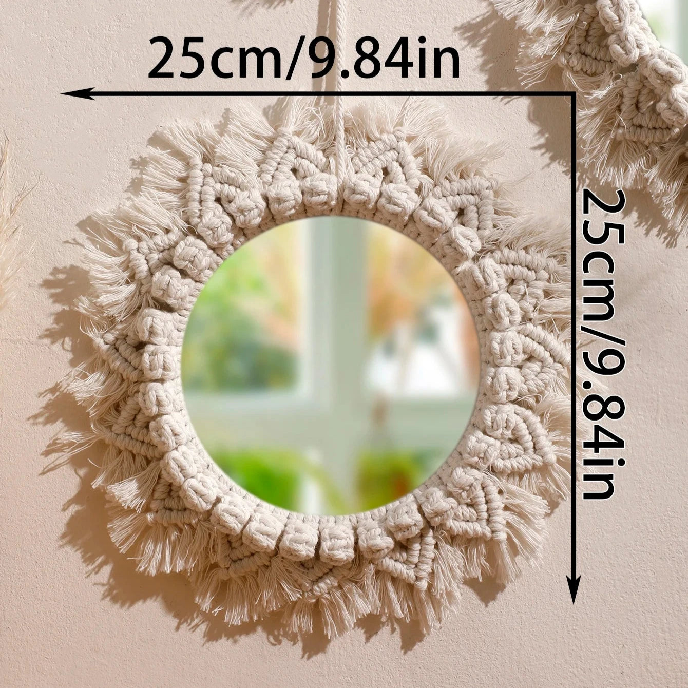 Decorative Woven Macrame Wall Mirror with Tassel