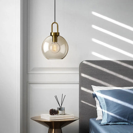 Lámpara colgante de cristal nórdico moderna con gancho dorado