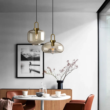 Lámpara colgante de cristal nórdico moderna con gancho dorado
