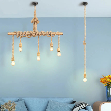 Böhmische Pendelleuchte aus natürlichem Hanfseil