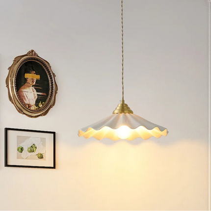 Gewellte Vintage Hängelampe aus Keramik