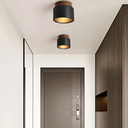 Moderne LED-Deckenleuchte aus schwarzem Travertin