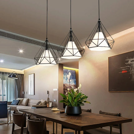 Lámpara colgante industrial con jaula LED de colores