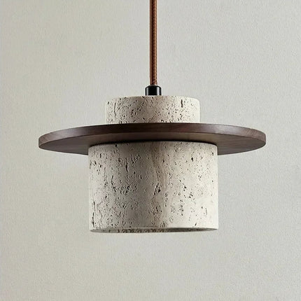 Lámpara colgante de travertino natural y madera