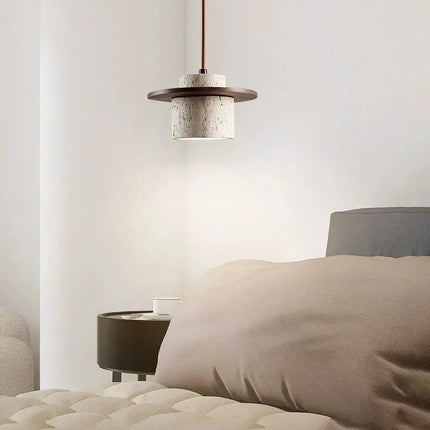 Lámpara colgante de travertino natural y madera