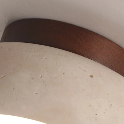 LED-Deckenleuchte aus gelbem Travertin und Holz