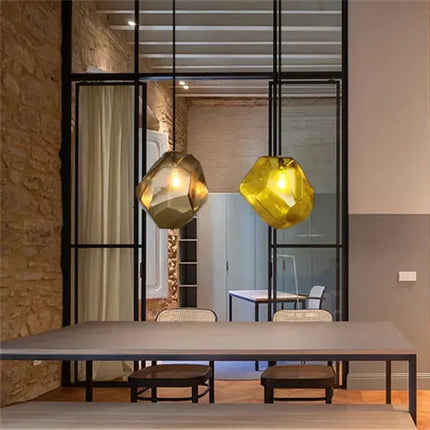 Lámpara colgante moderna de cristal y piedra de colores