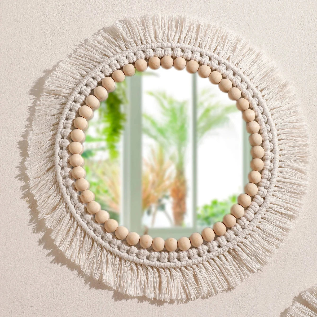 Decorative Woven Macrame Wall Mirror with Tassel