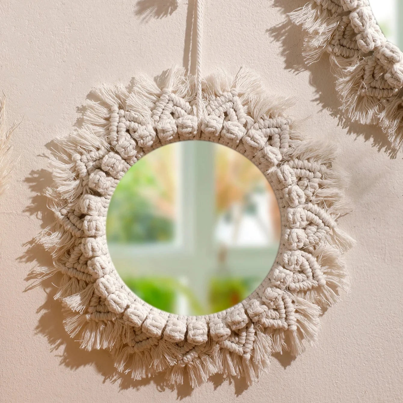 Decorative Woven Macrame Wall Mirror with Tassel
