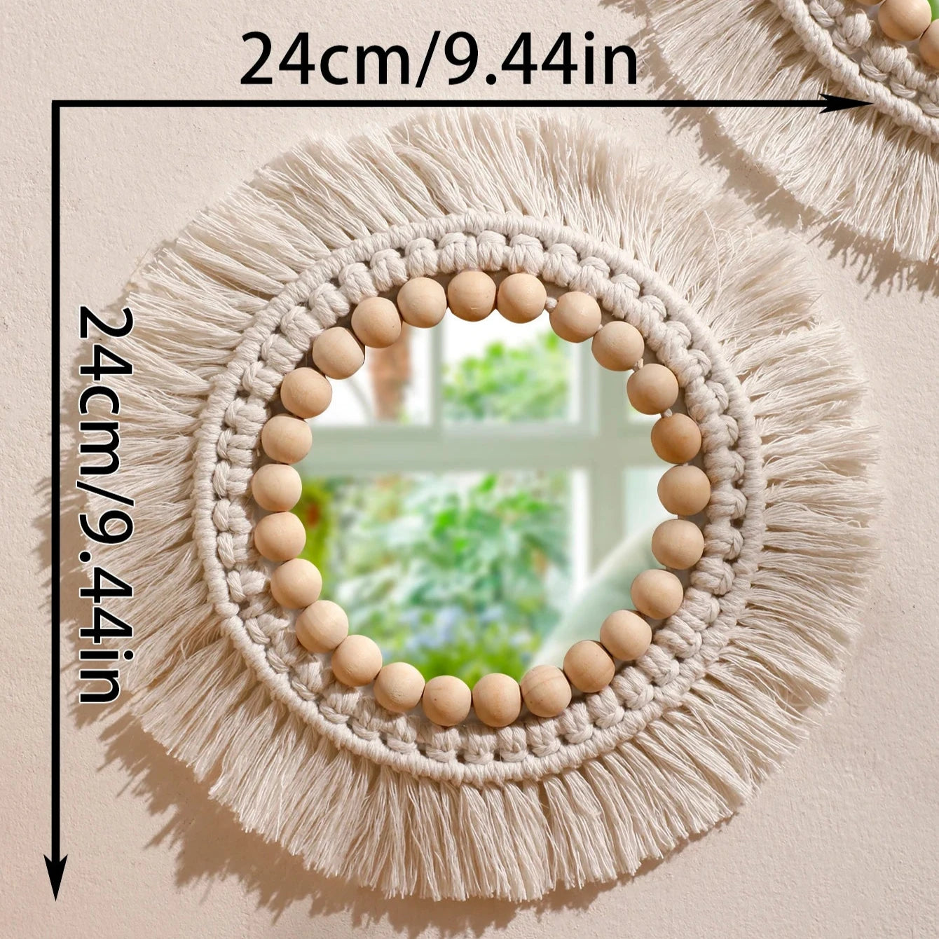 Decorative Woven Macrame Wall Mirror with Tassel